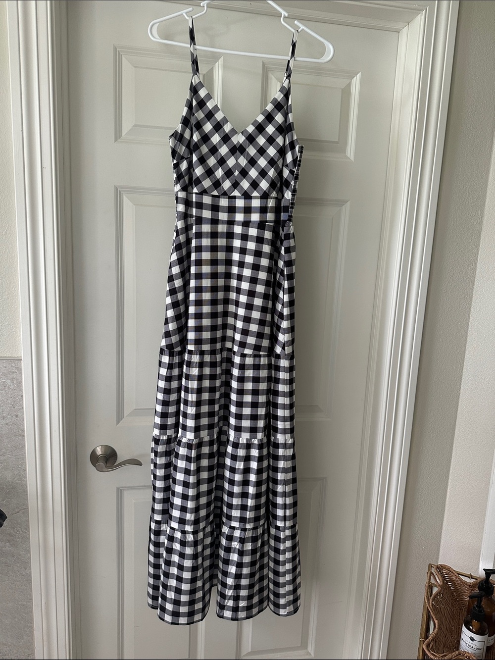 Black & White Gingham Tiered Maxi Dress with Spaghetti Straps
